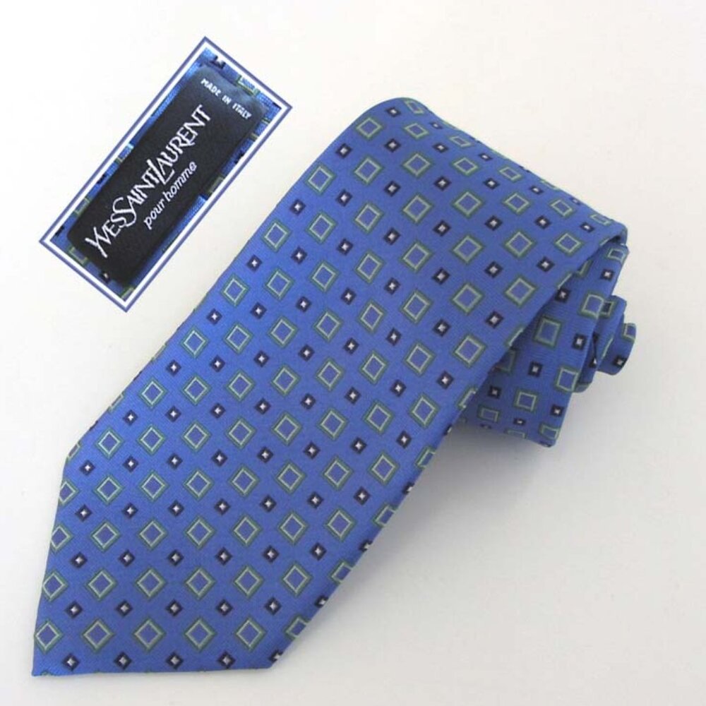 new YVES SAINT LAURENT squares light blue tie 100% silk